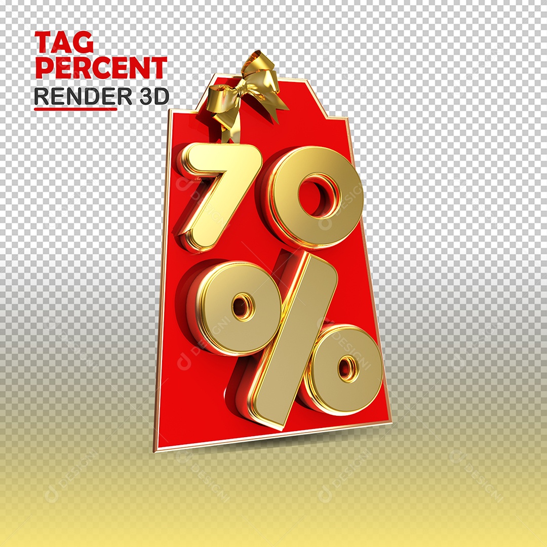 Tag de Compra 70% de Desconto Elemento 3D Vermelho e Ouro para Composição PSD