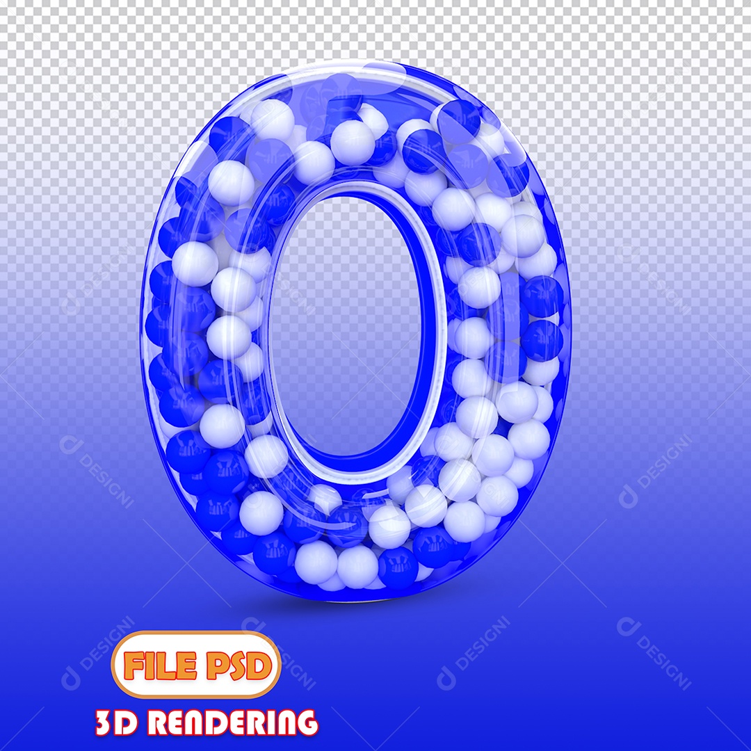 Número 0 Com Bolinhas Azul e Branca para Facebook Elemento 3D para Composição PSD