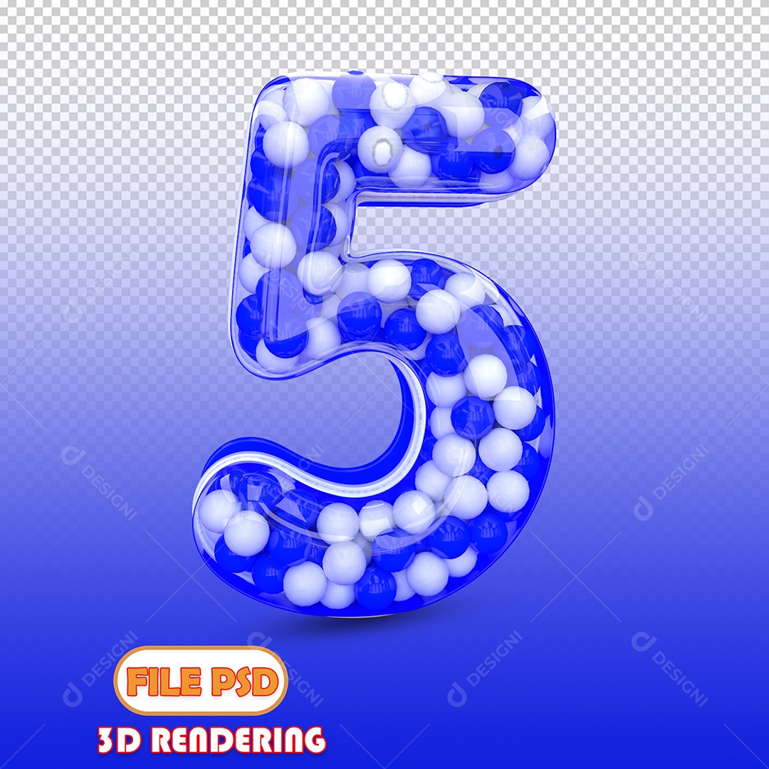 Number 5 With Blue and White Polka Dots for Facebook 3D PSD Composition Element