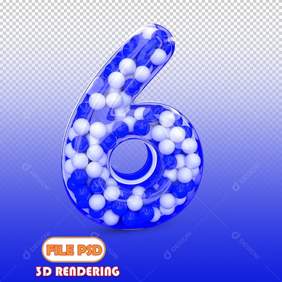 Número 6 Com Bolinhas Azul e Branca para Facebook Elemento 3D para Composição PSD