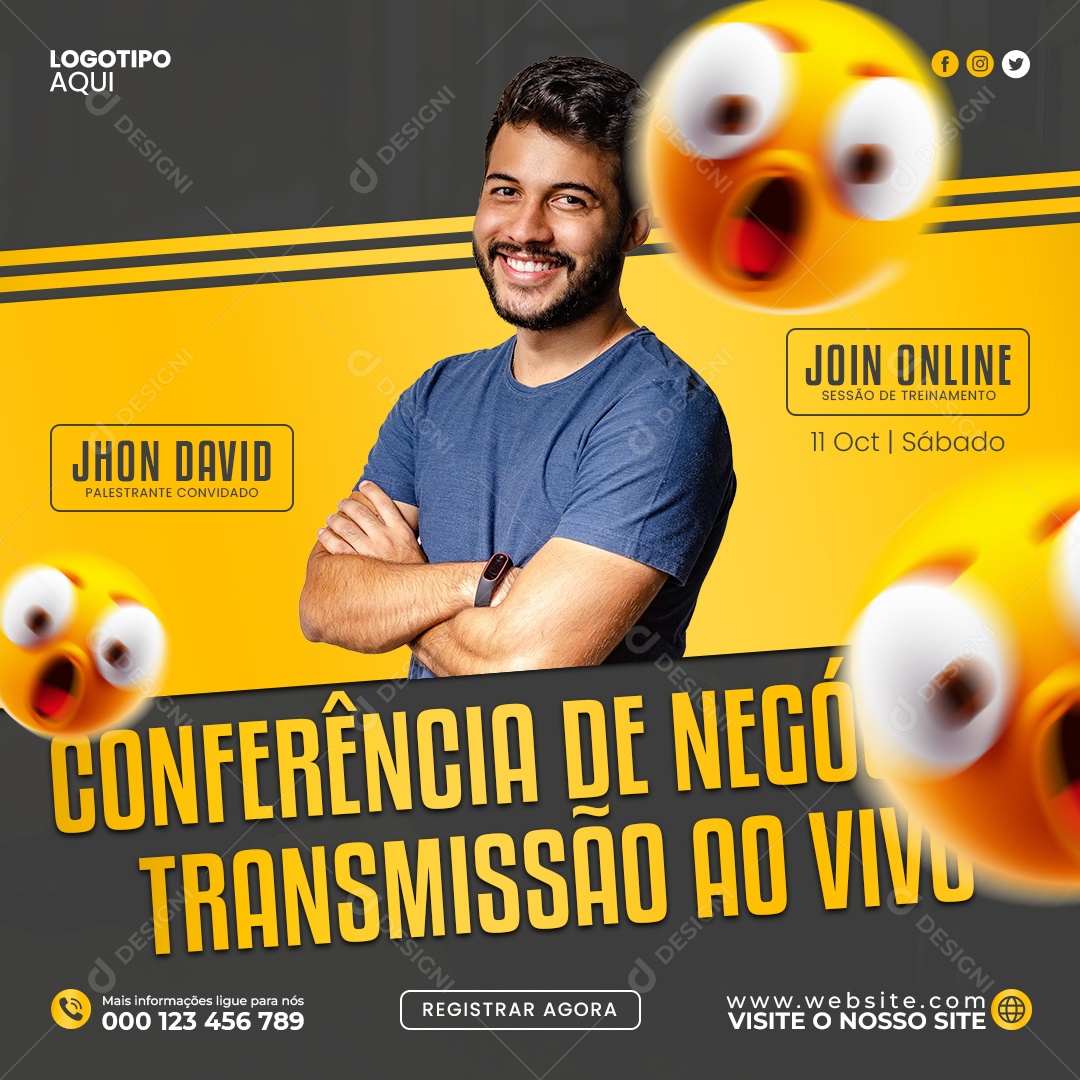 Conferência de Negócios Transmissão ao Vivo Social Media PSD Editável