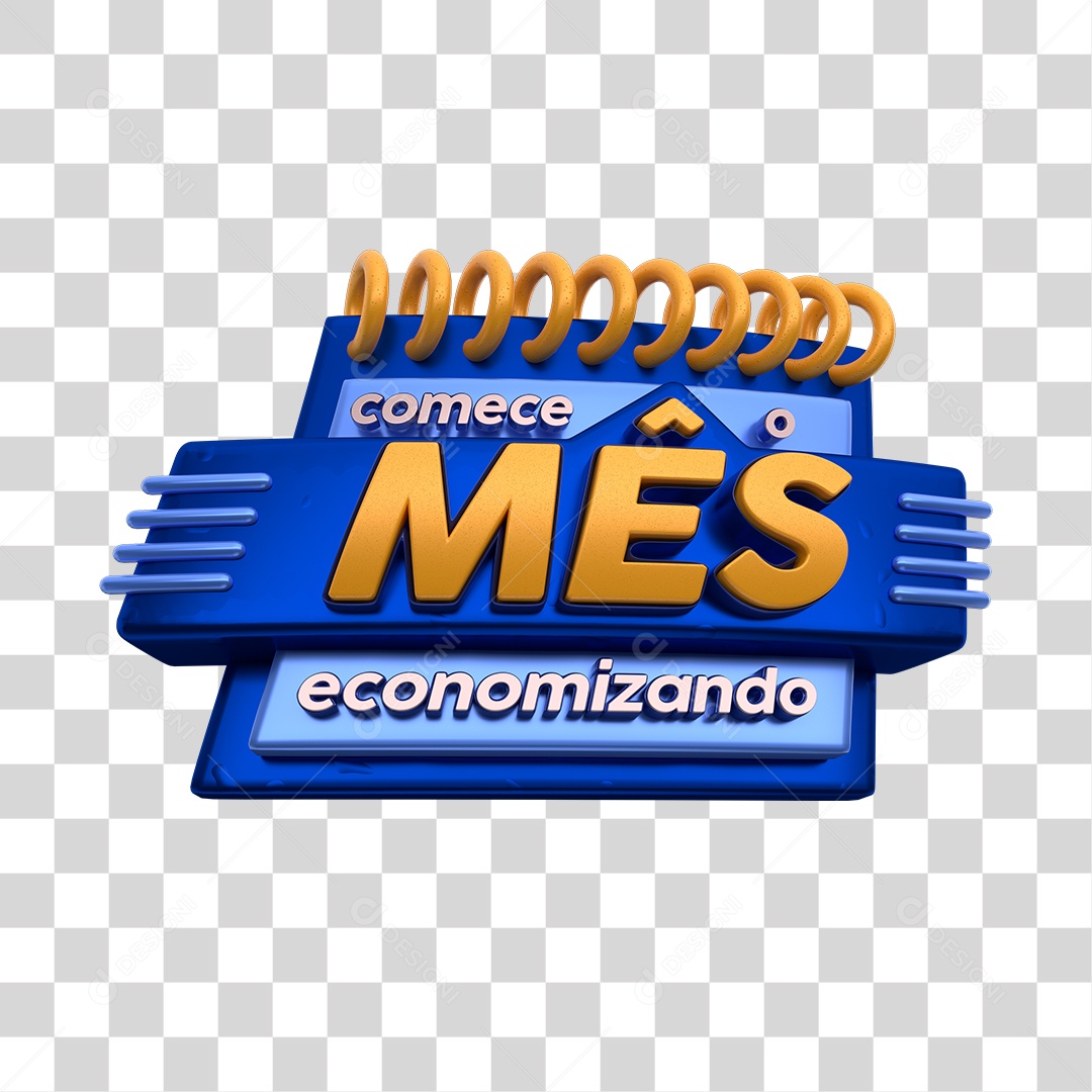 Selo 3D Para Composição Comece o Mês Economizando PNG Transparente