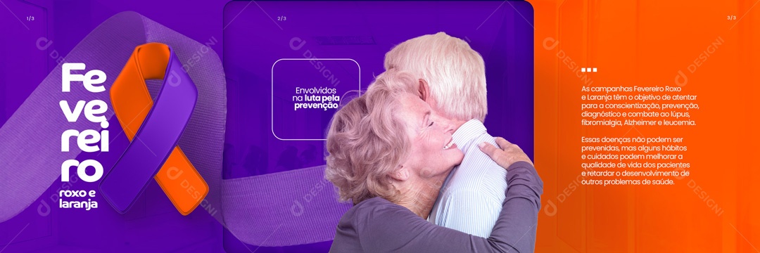 Carrossel Fevereiro Roxo e Laranja Mês de Conscientização Lúpus, Alzheimer, Fibromialgia e Leucemia Social Media PSD Editável
