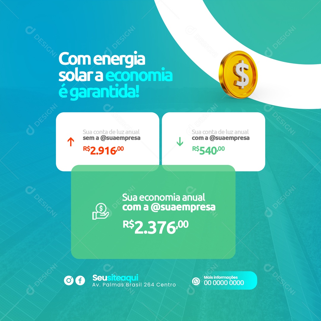 Com Energia Solar a Economia é Garantida! Social Media PSD Editável