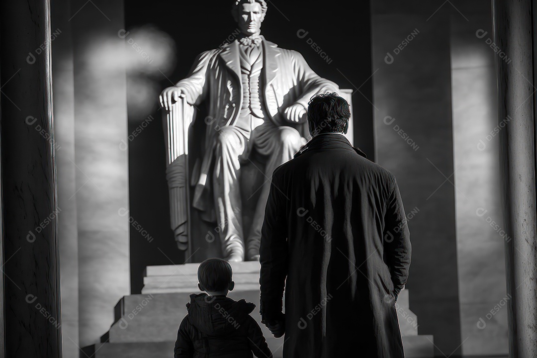 Família americana visitando o monumento Lincoln Memorial na celebração do Dia do Presidente dos EUA