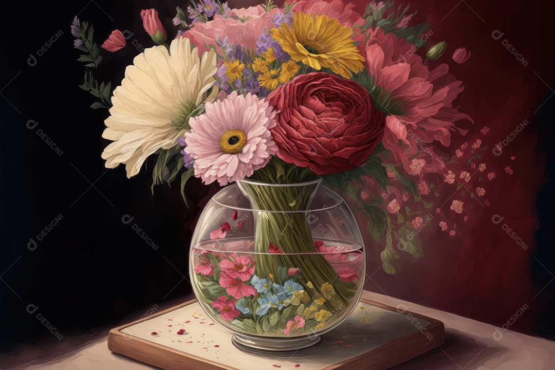 Ilustração de mulher em campo de flores em comemoração ao Dia Internacional da Mulher. Banner, cartaz, cartão de felicitações