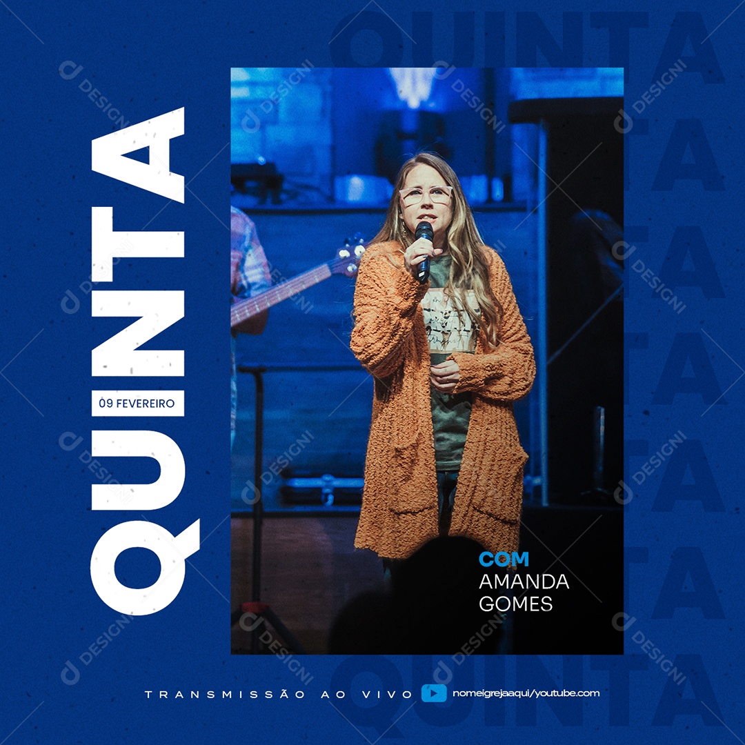 Quinta Culto com Amanda Gomes Gospel Igreja Social Media PSD Editável