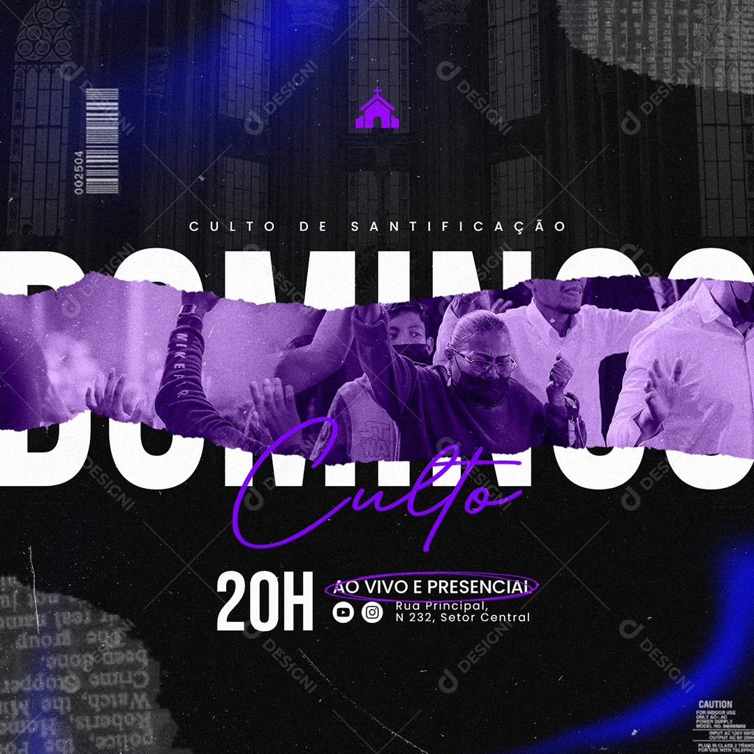 Culto de Santificação Domingo Gospel Social Media PSD Editável
