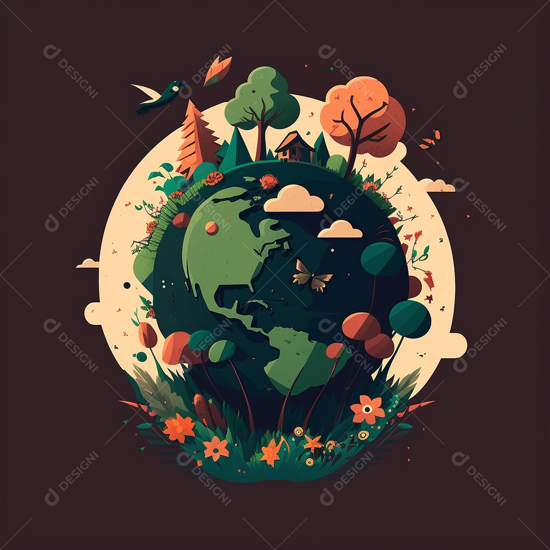 Símbolo do globo terrestre de ilustração do dia da terra dos desenhos animados de design plano. IA gerada. conceito de data comemorativa