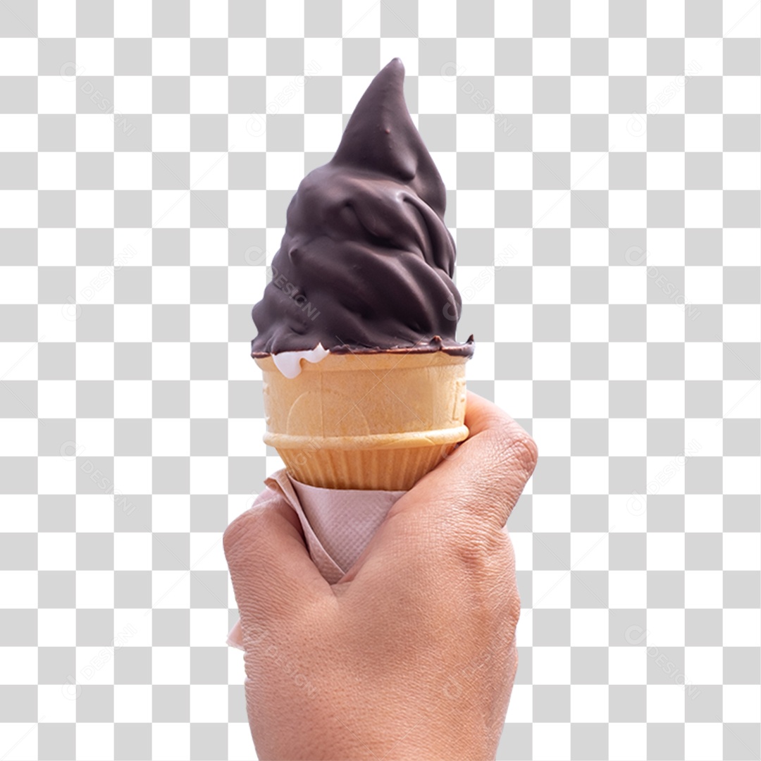 Mão Segurando Casquinha de Sorvete PNG Transparente