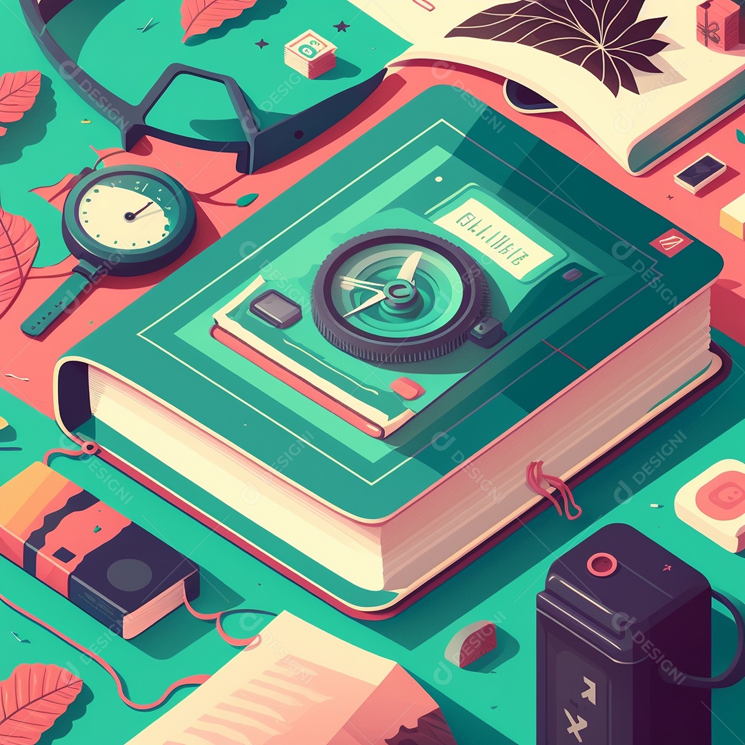 Ilustração do Dia Mundial do Livro dos desenhos animados de design plano. Livro aberto com histórias saindo das páginas. IA gerada. conceito de data comemorativa