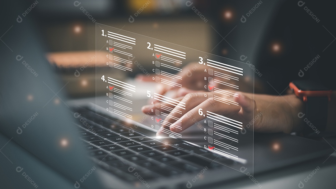 Experiências do cliente dando revisão de opinião de cinco estrelas, conceito de revisão de feedback de satisfação do cliente. Experiência em atendimento ao cliente e satisfação comercial.