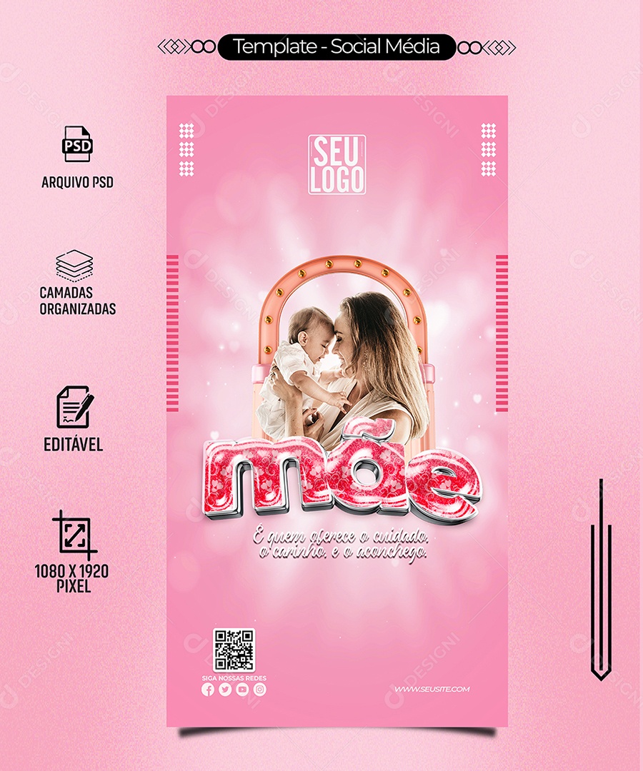 Mãe é Quem Oferece o Cuidado, o Carinho, e o Aconchego Social Media PSD Editável