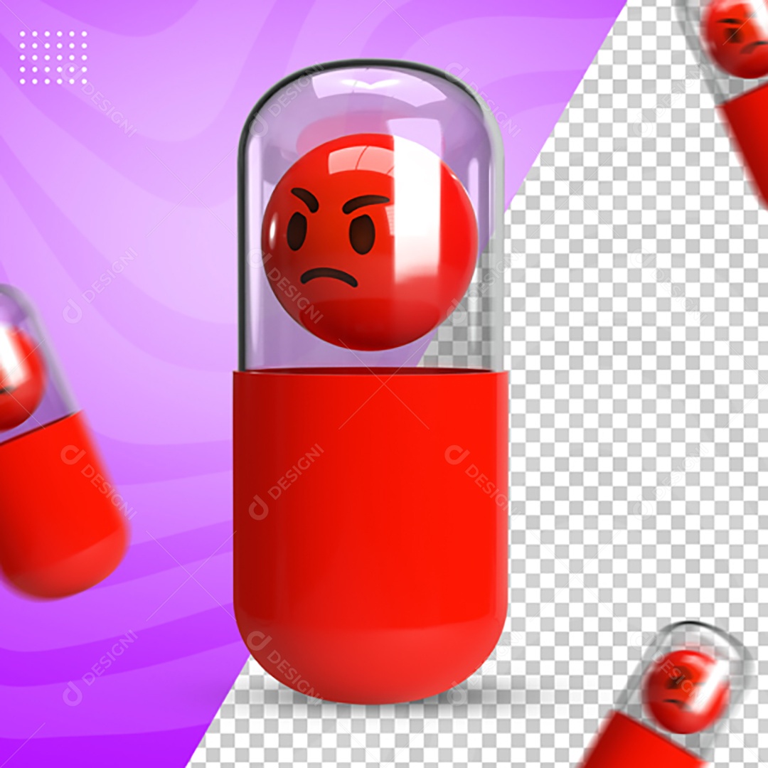 Elemento 3D Para Composição Cápsula Com Emoji Bravo PSD