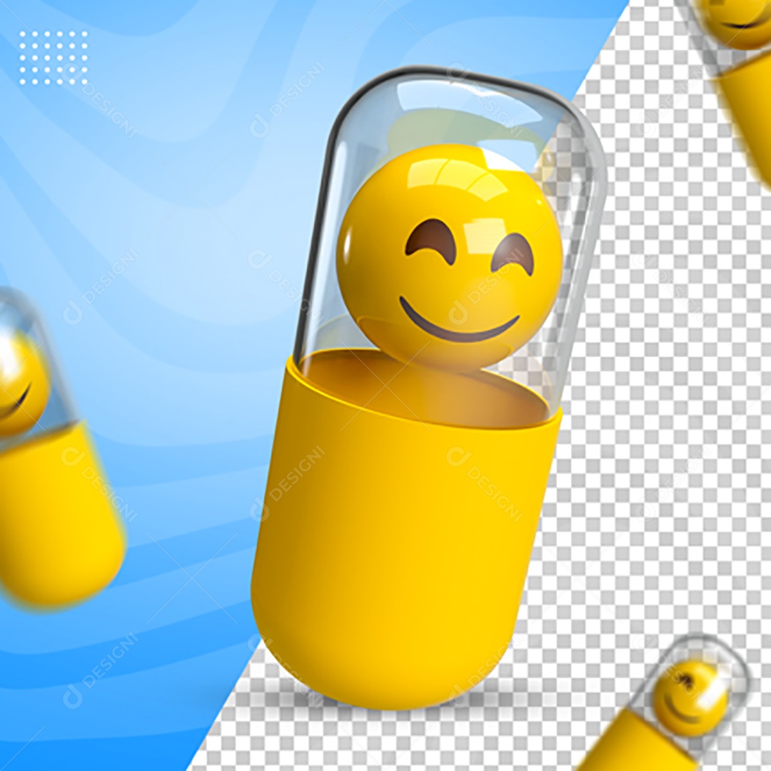 Elemento 3D Para Composição Cápsula Com Emoji Feliz PSD