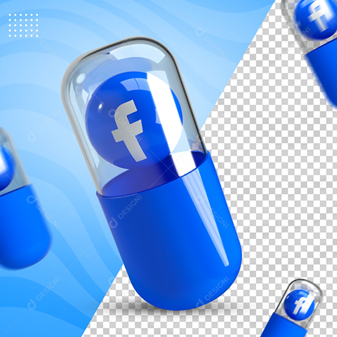 Elemento 3D Para Composição Cápsula Com Ícone do Facebook PSD