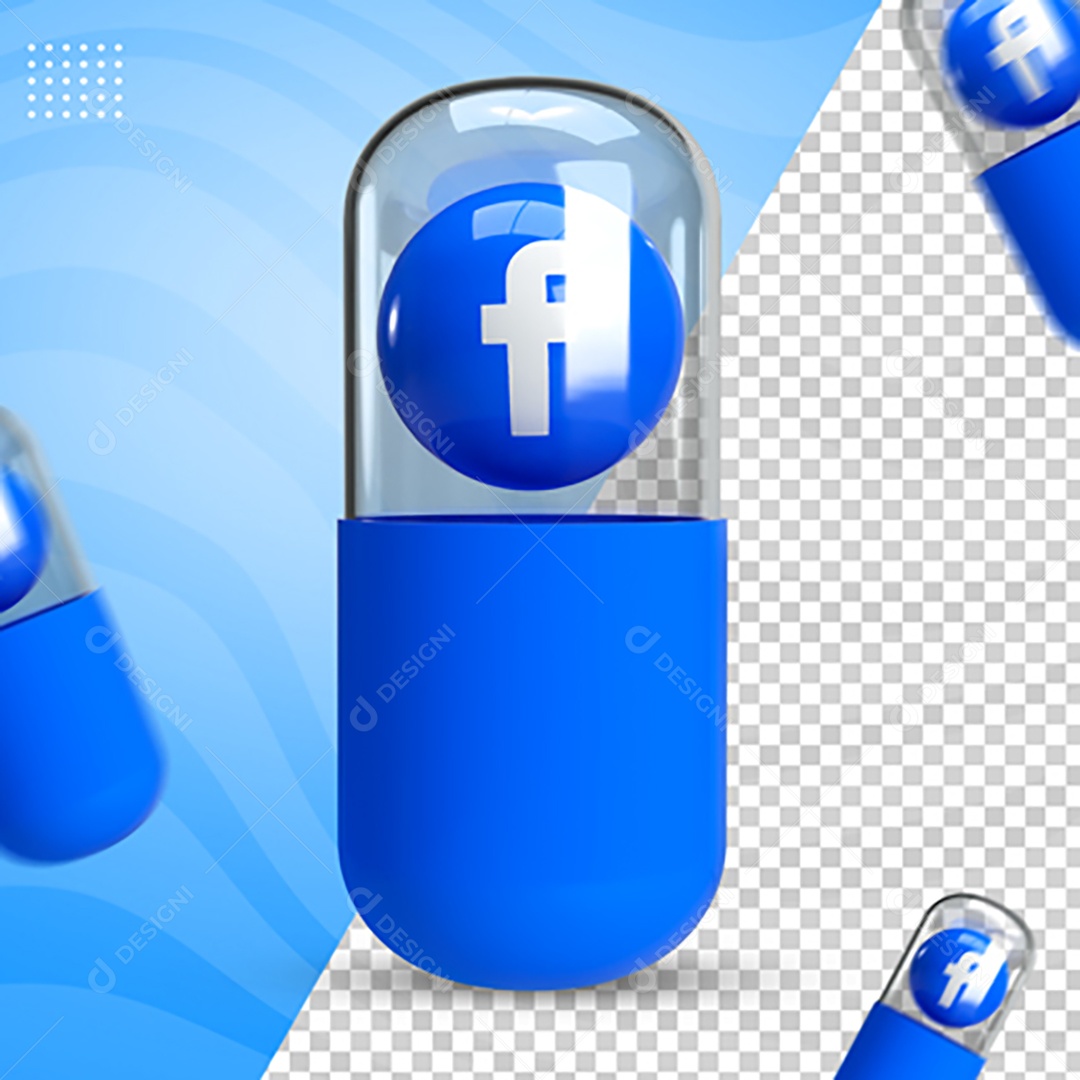 Elemento 3D Para Composição Cápsula Com Ícone do Facebook PSD