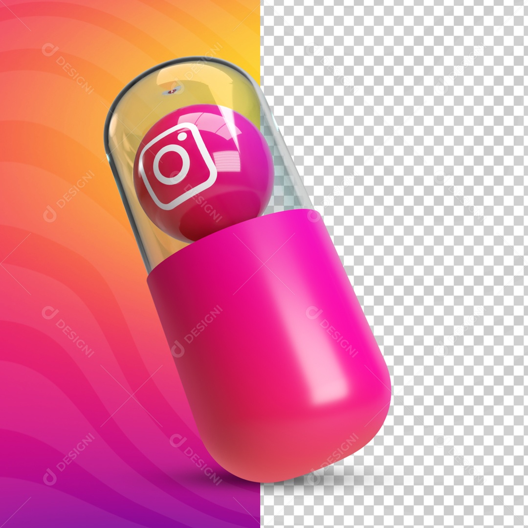 Elemento 3D Para Composição Cápsula Com Ícone do Instagram PSD