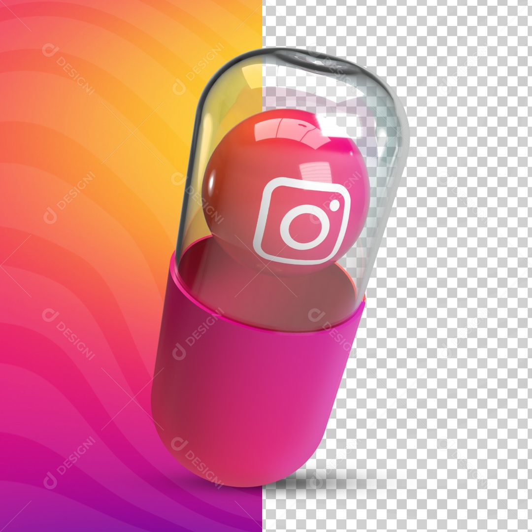 Elemento 3D Para Composição Cápsula Com Ícone do Instagram PSD
