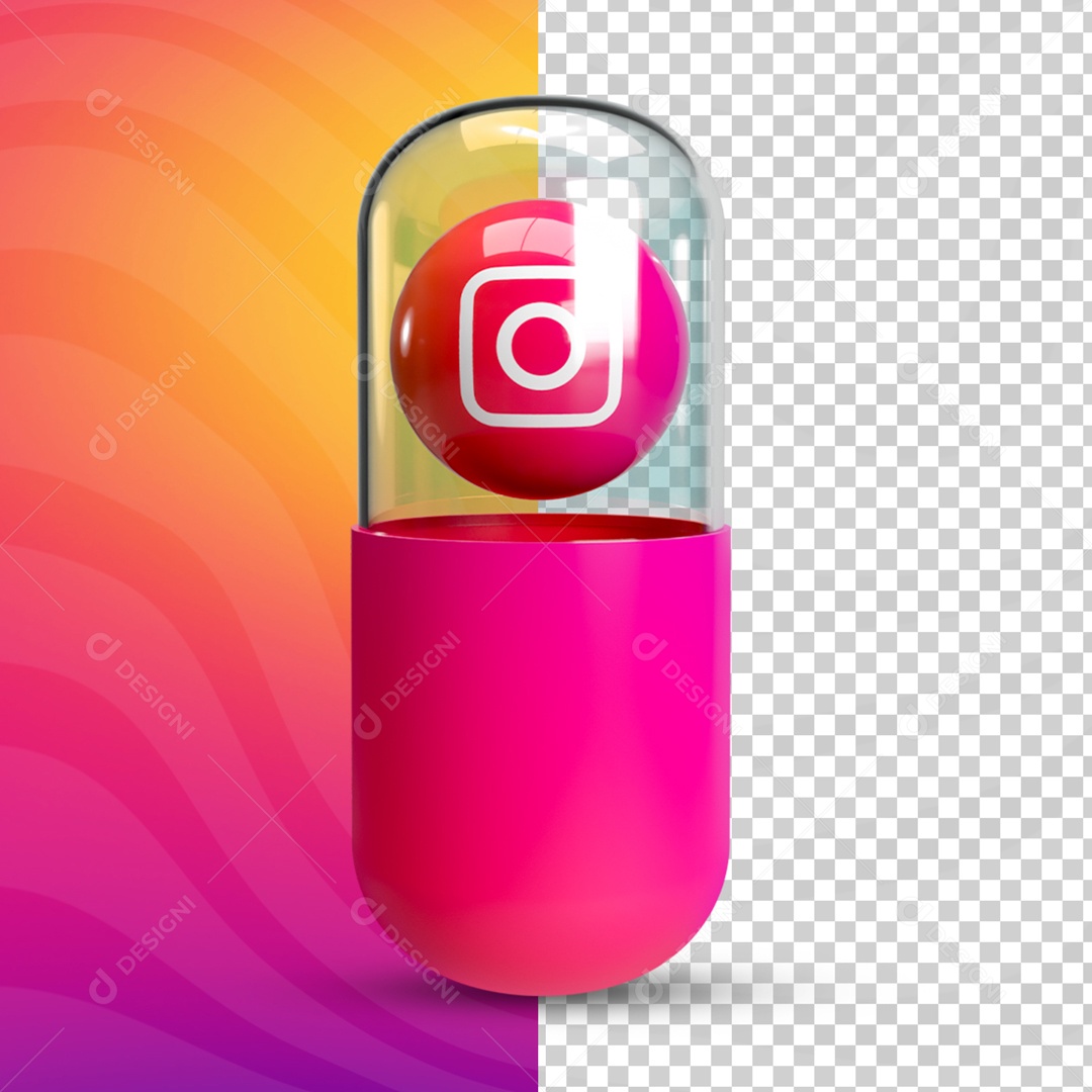 Elemento 3D Para Composição Cápsula Com Ícone do Instagram PSD
