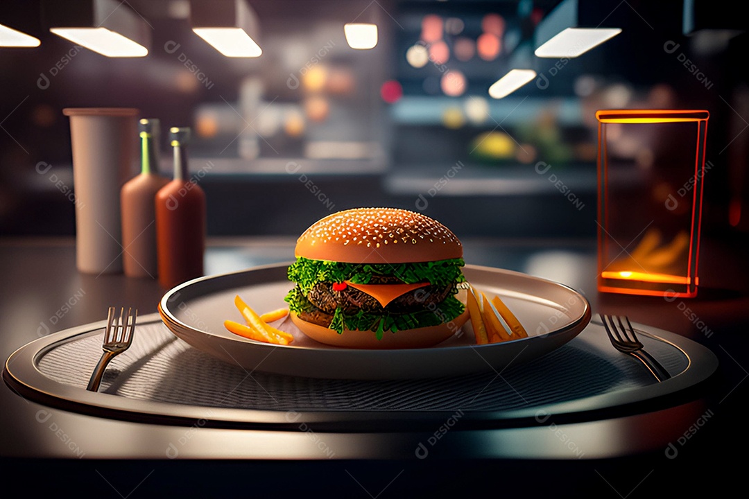 Fantástico hambúrguer com batatas fritas