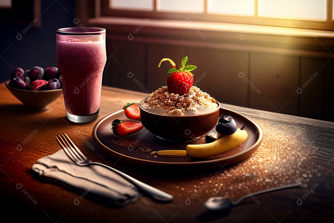 Incrível tigela de açaí com aveia e morango