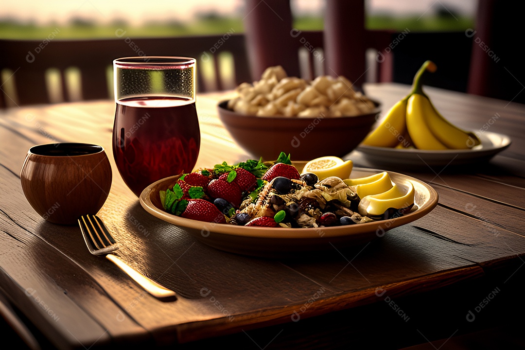 Incrível tigela de açaí com banana e suco