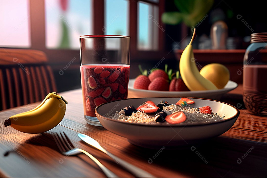 Incrível tigela de açaí com frutas e aveia