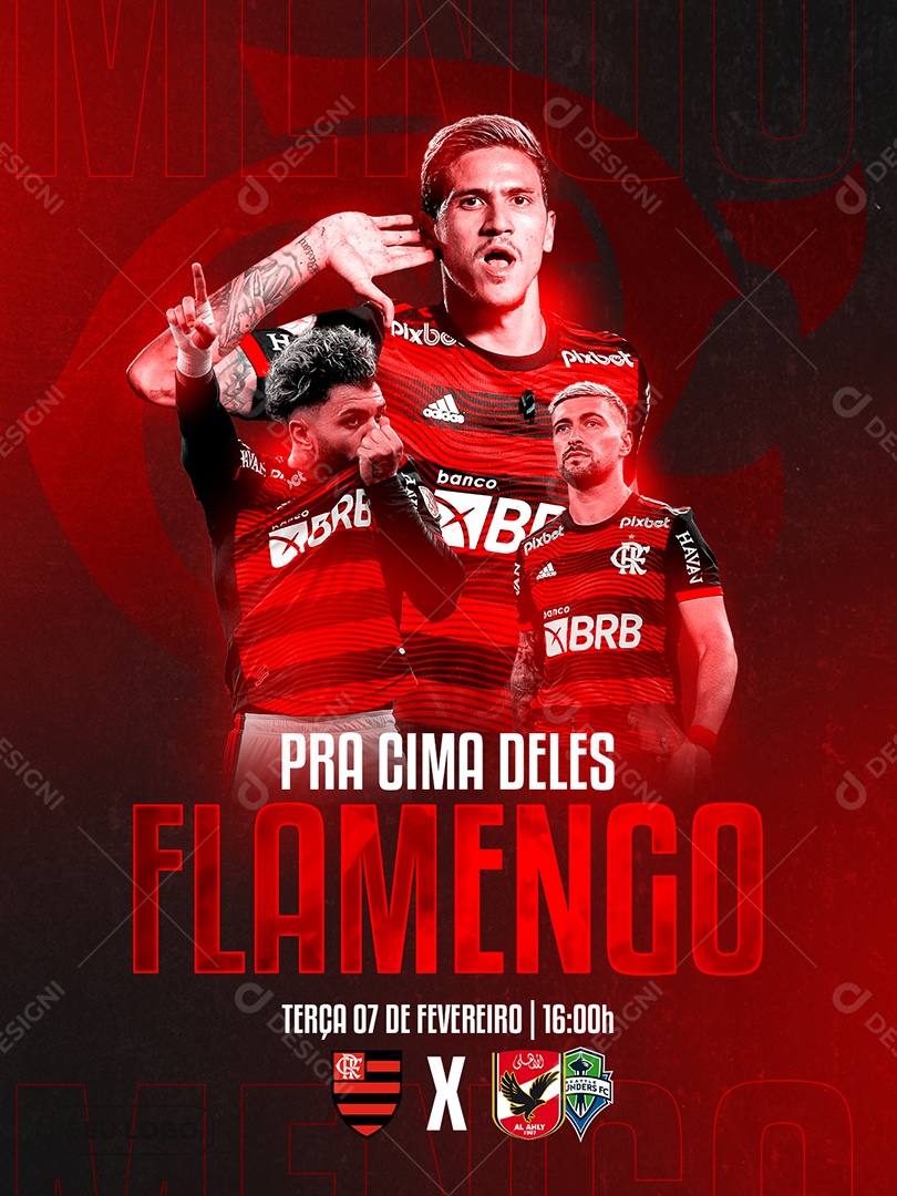 Jogo do Flamengo Transmissão ao Vivo Mundial de Clubes Futebol Social Media PSD Editável