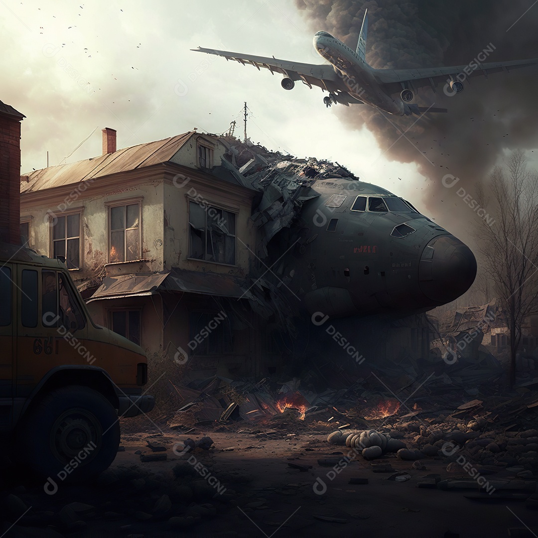 No céu vários aviões militares como caças e bombardeiros realizam missões em áreas de conflito sobrevoando uma cidade na Ucrânia