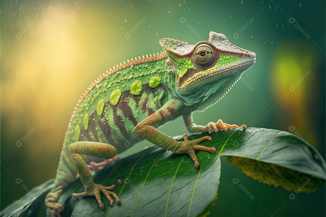 Vida selvagem, adorável lagarto na folha. Macro.