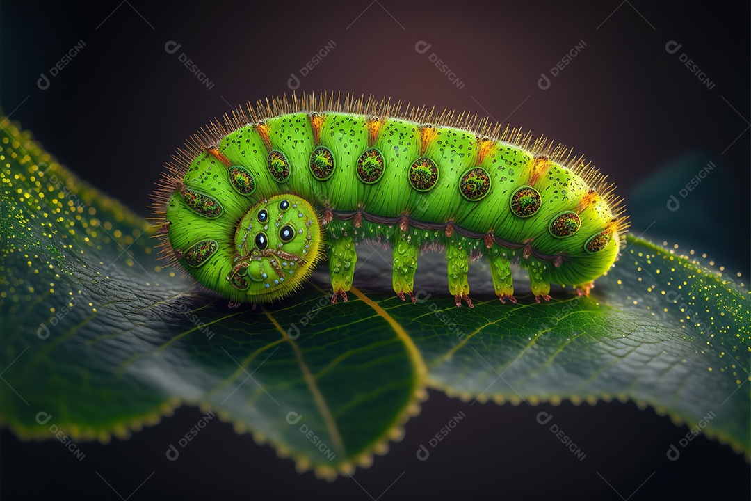 Lagarta em uma folha, vida selvagem