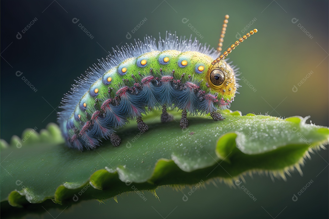 Lagarta em uma folha, vida selvagem