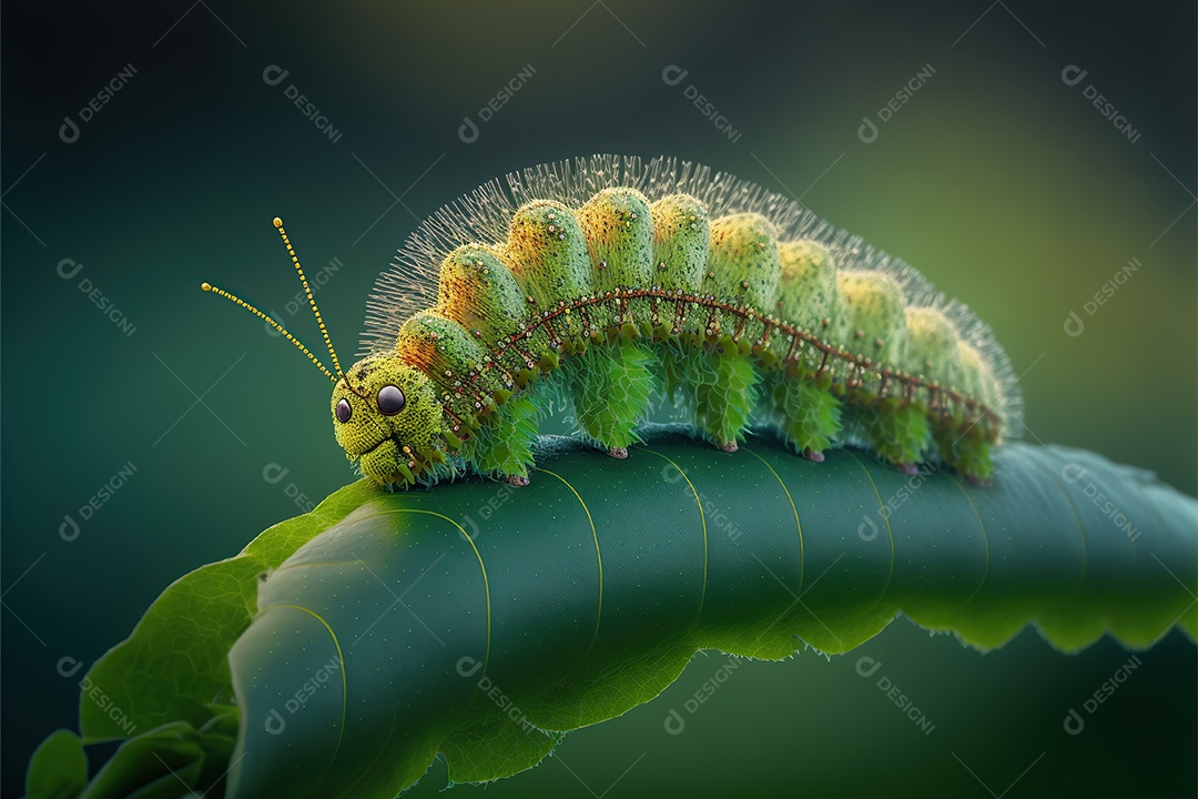 Lagarta em uma folha, vida selvagem