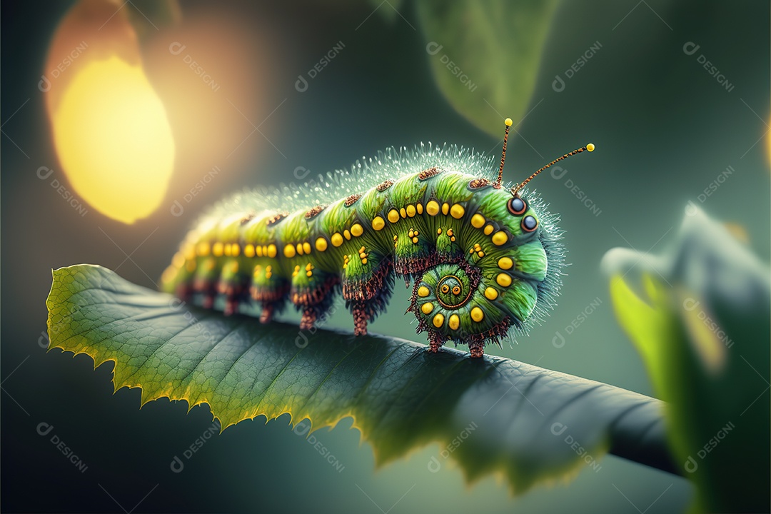 Lagarta em uma folha, vida selvagem
