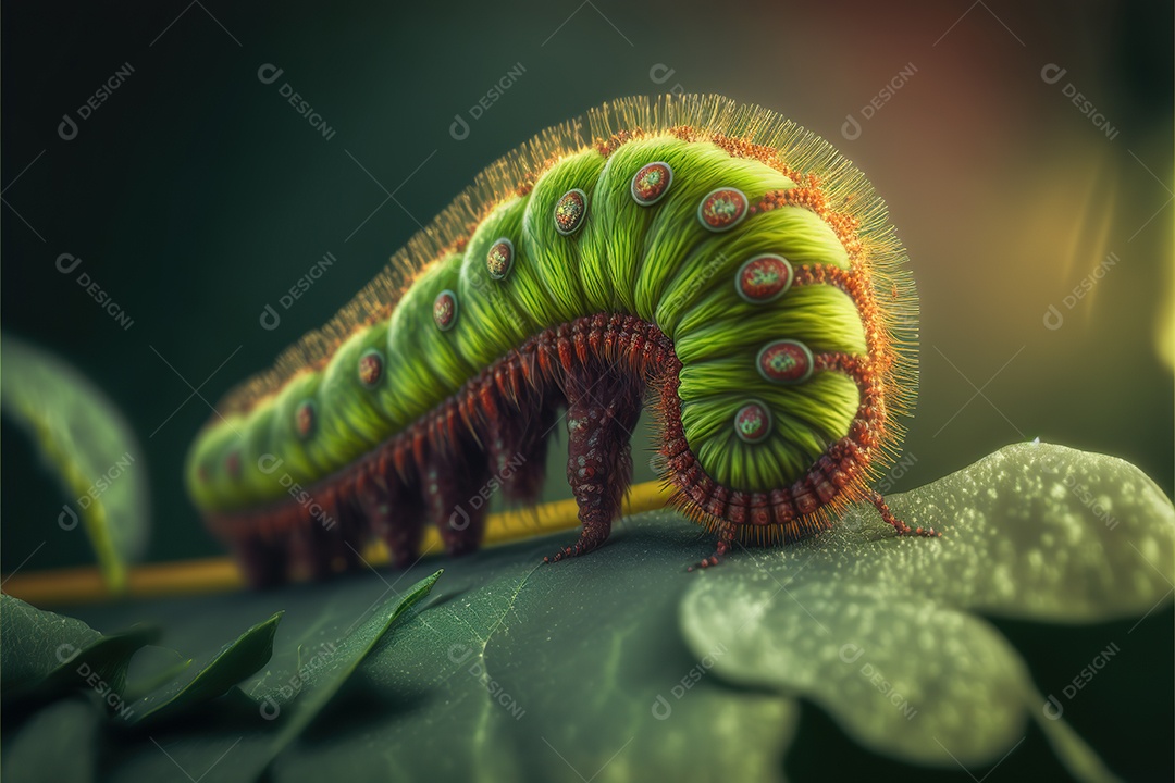 Lagarta em uma folha, vida selvagem
