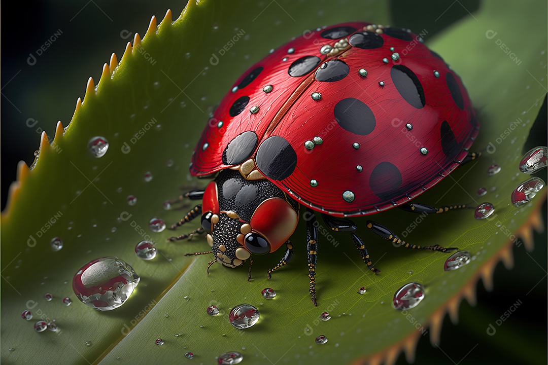 Adorável joaninha na flor. Visão macro.