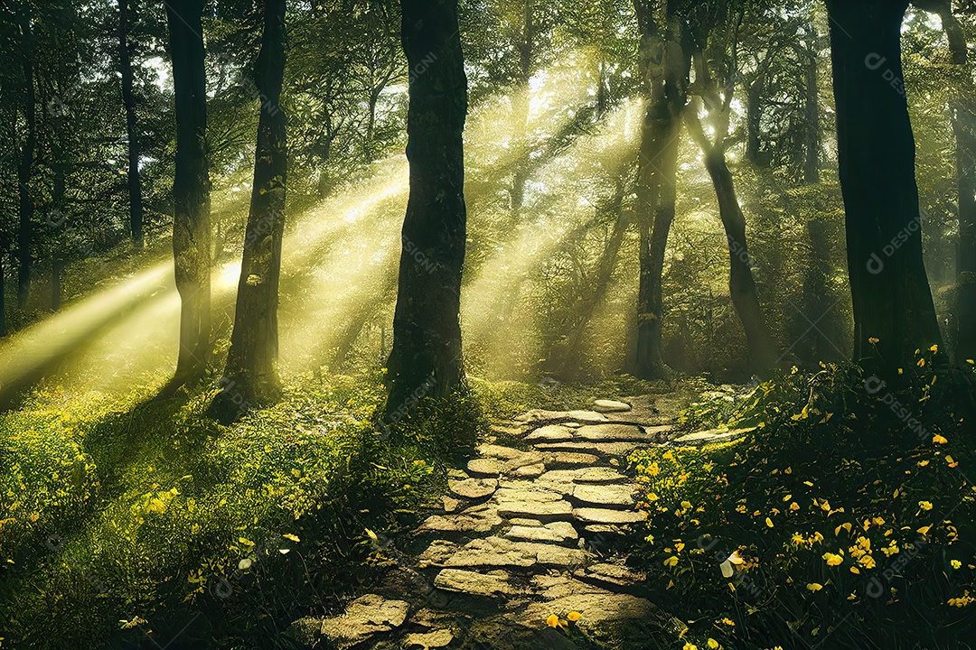 Entrada da parede do arco de pedra na floresta.