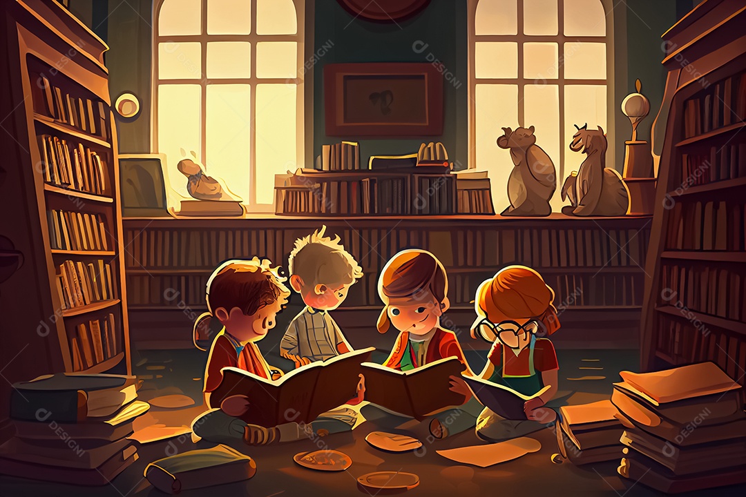 Criança de desenho animado lendo um livro na cama O Dia Mundial do Livro adora ler