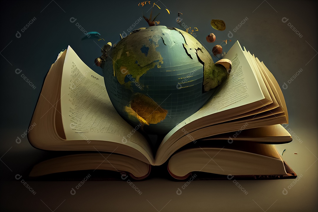 Criança de desenho animado lendo um livro na cama O Dia Mundial do Livro adora ler