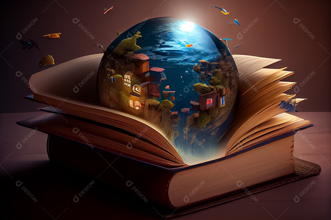 Criança de desenho animado lendo um livro na cama O Dia Mundial do Livro adora ler