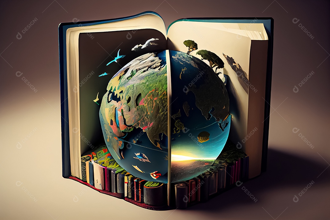 Criança de desenho animado lendo um livro na cama O Dia Mundial do Livro adora ler