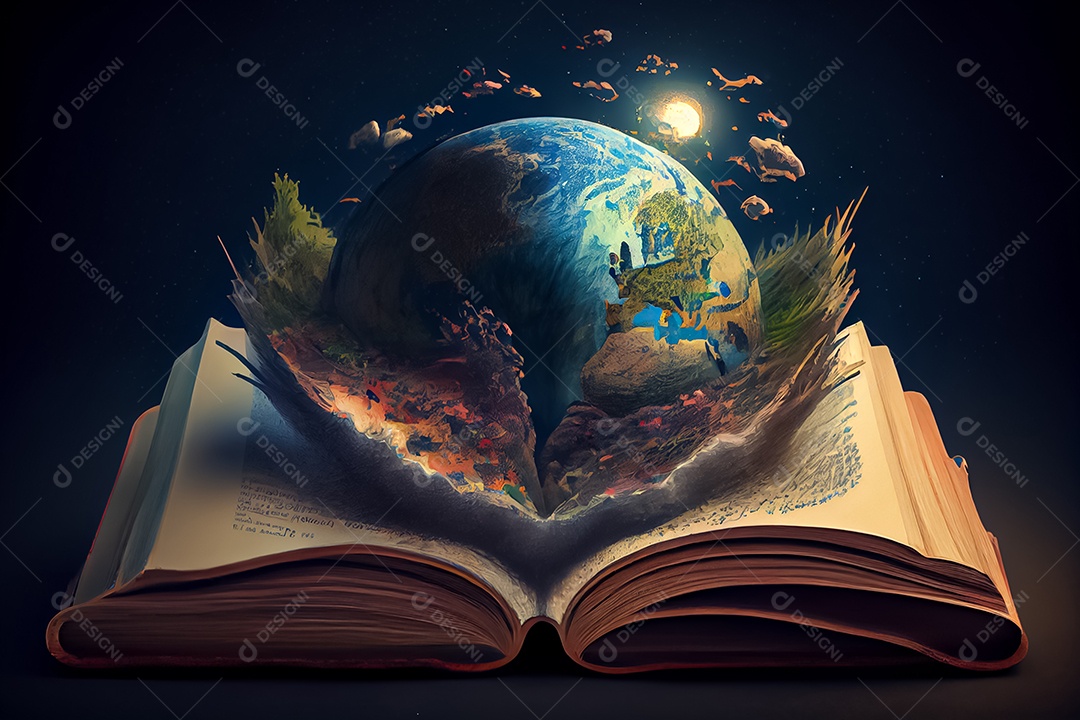 Criança de desenho animado lendo um livro na cama O Dia Mundial do Livro adora ler