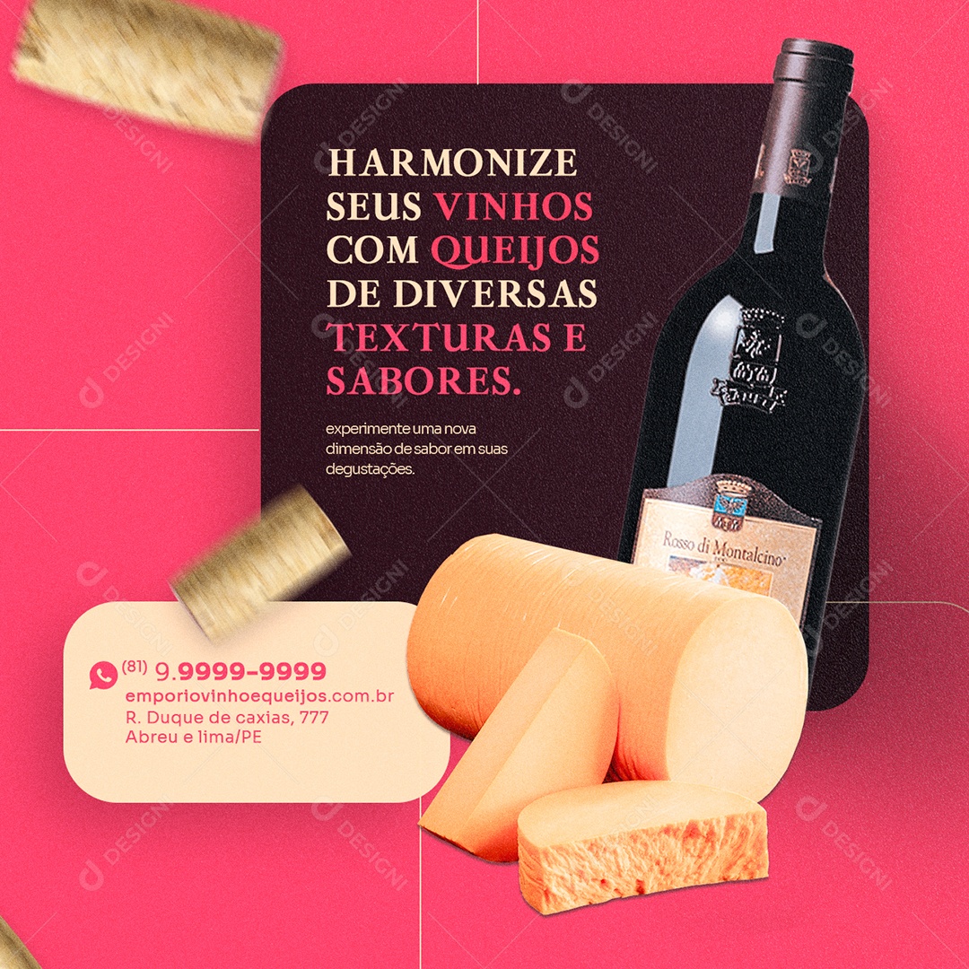 Harmonize Seus Vinhos com Queijos de Diversas Texturas e Sabores Empório  e Queijos Social Media PSD Editável