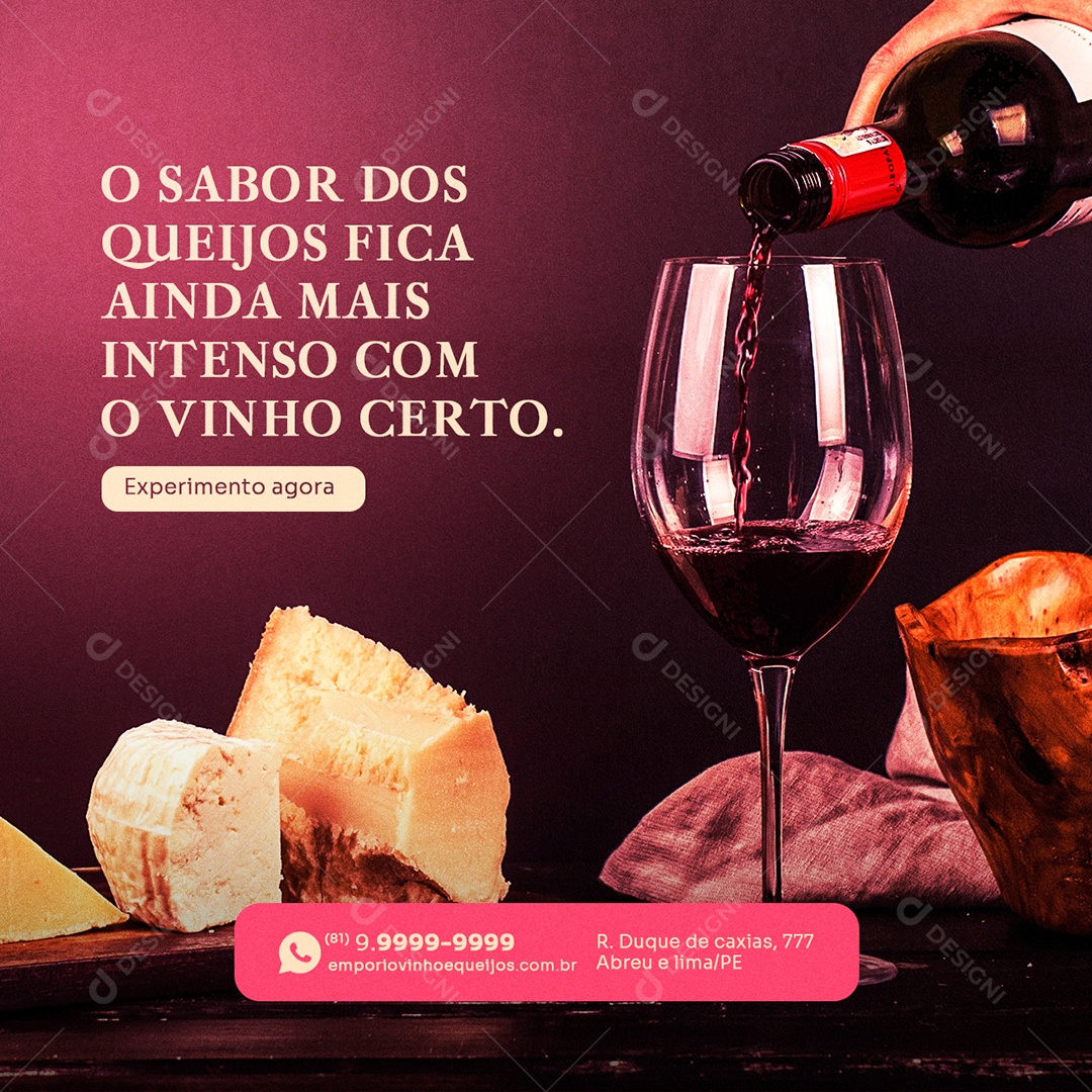 O Sabor dos Queijos Fica Ainda Mais Intenso Com o Vinho Certo Empório  e Queijos Social Media PSD Editável