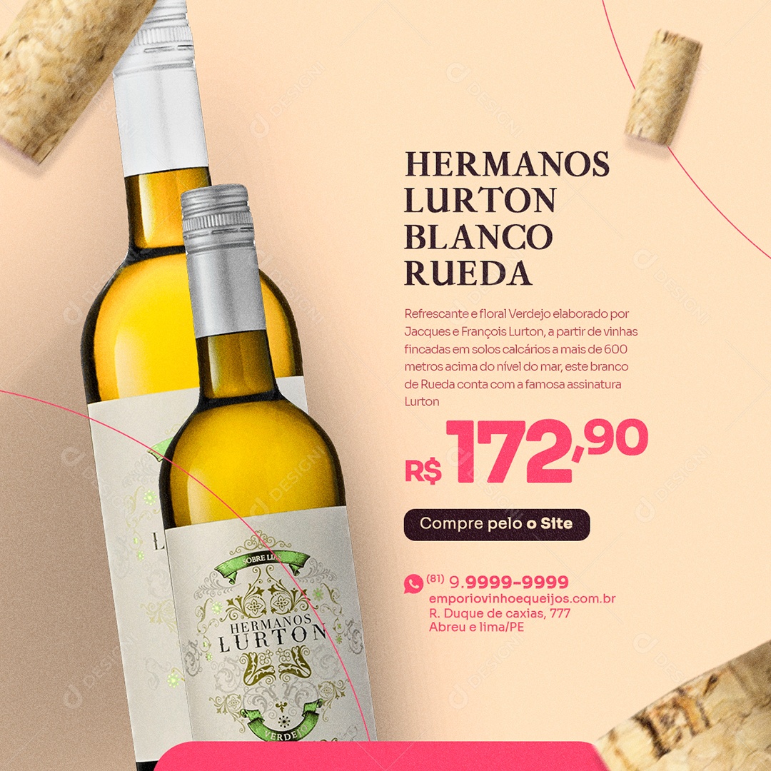 Hermanos Lurton Blanco Rueda Empório  e Queijos Casa de Vinho Social Media PSD Editável