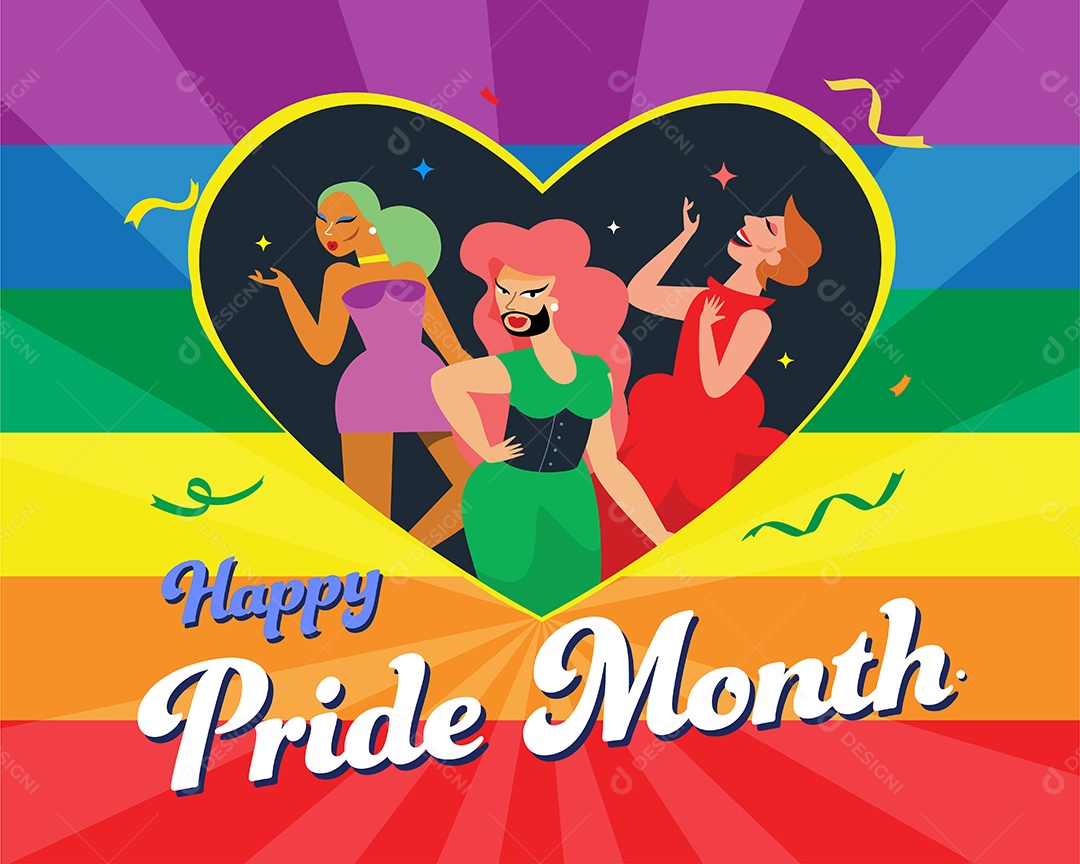 Meninas LGBT dentro de um símbolo de coração arco-íris Vetor EPS