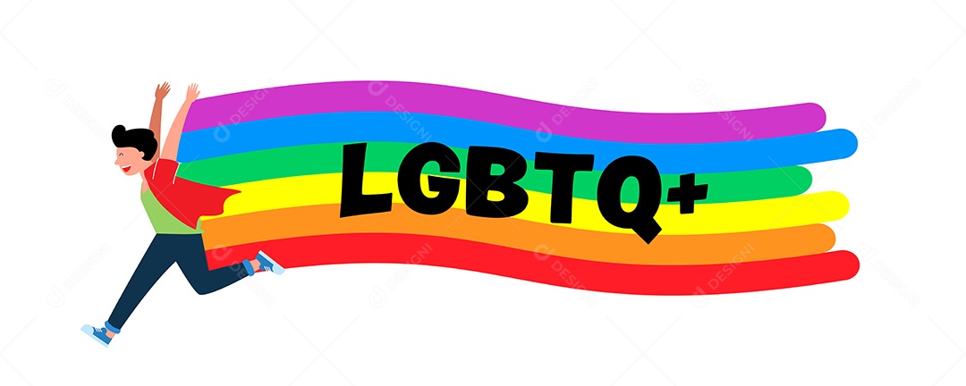 Um homem está correndo para a frente de maneira animada fazendo Arco íris LGBTQ+ Vetor EPS