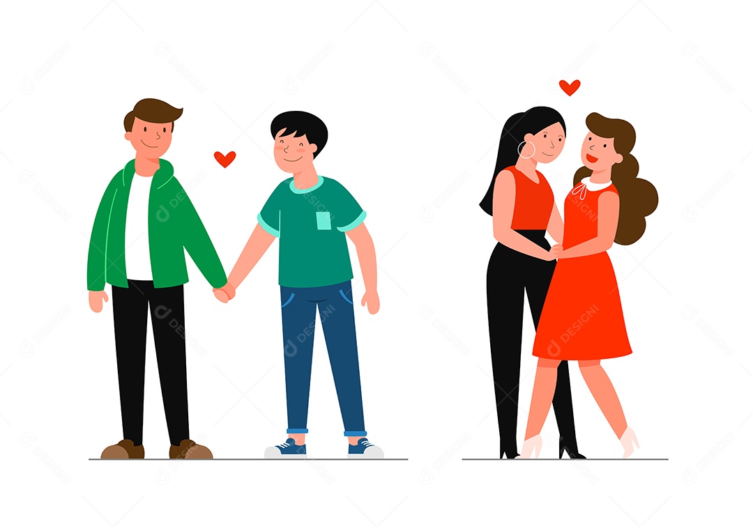 Casal LGBT Homens e Mulheres em Desenho Animado Vetor EPS