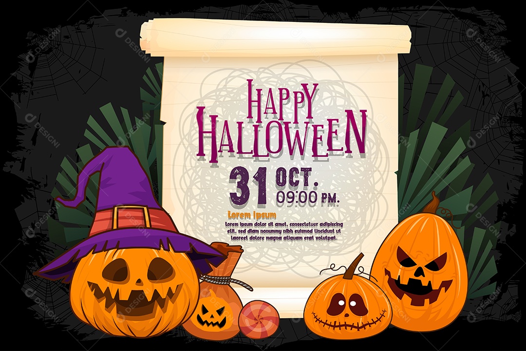 Feliz Dia das Bruxas Doçura ou Travessura Ilustração Noite de Halloween Vetor EPS